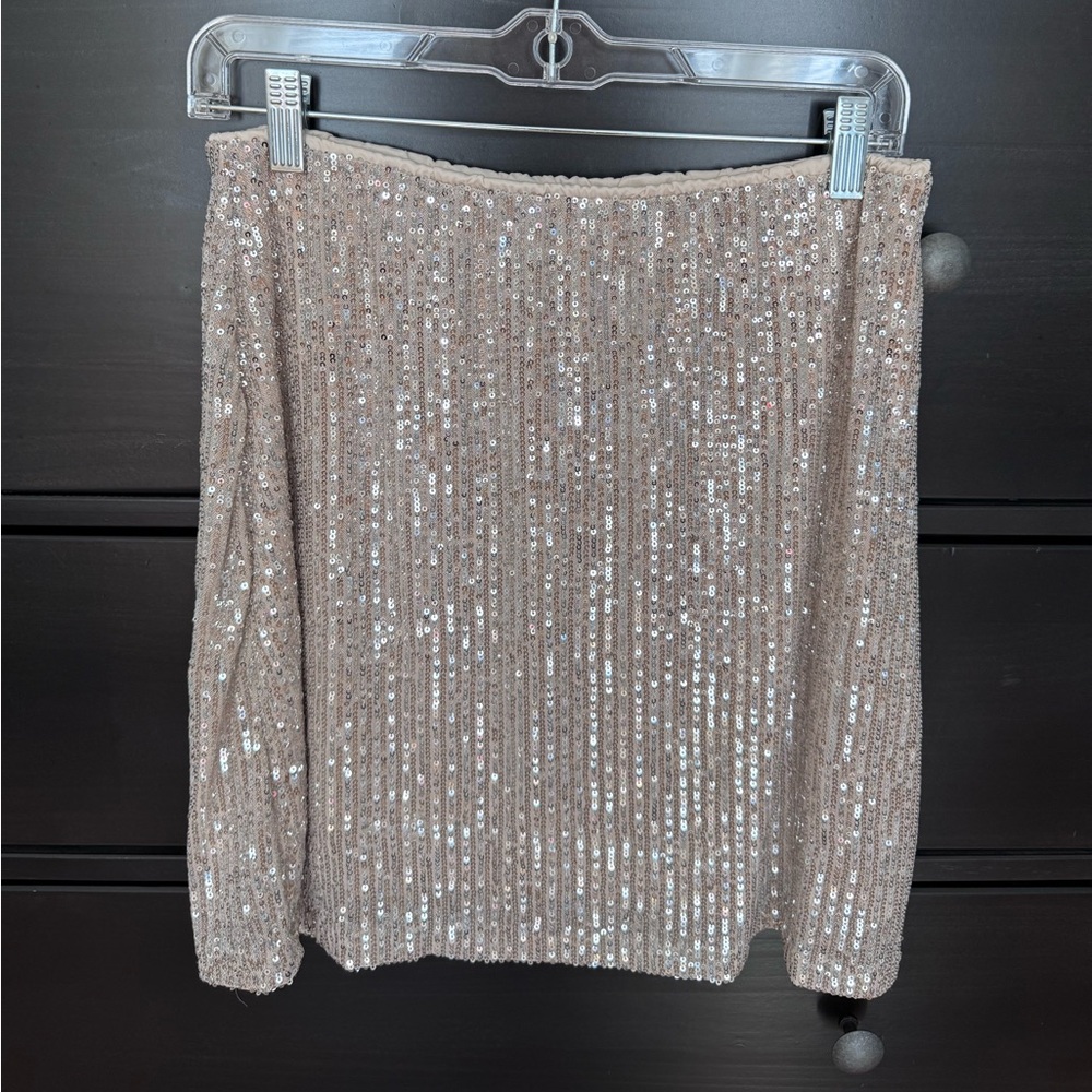 Sequin Embellished Tan Skirt